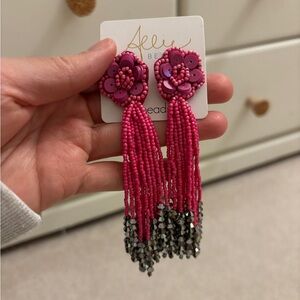 NWT Allie’s beads hot pink tassel fringe earrings